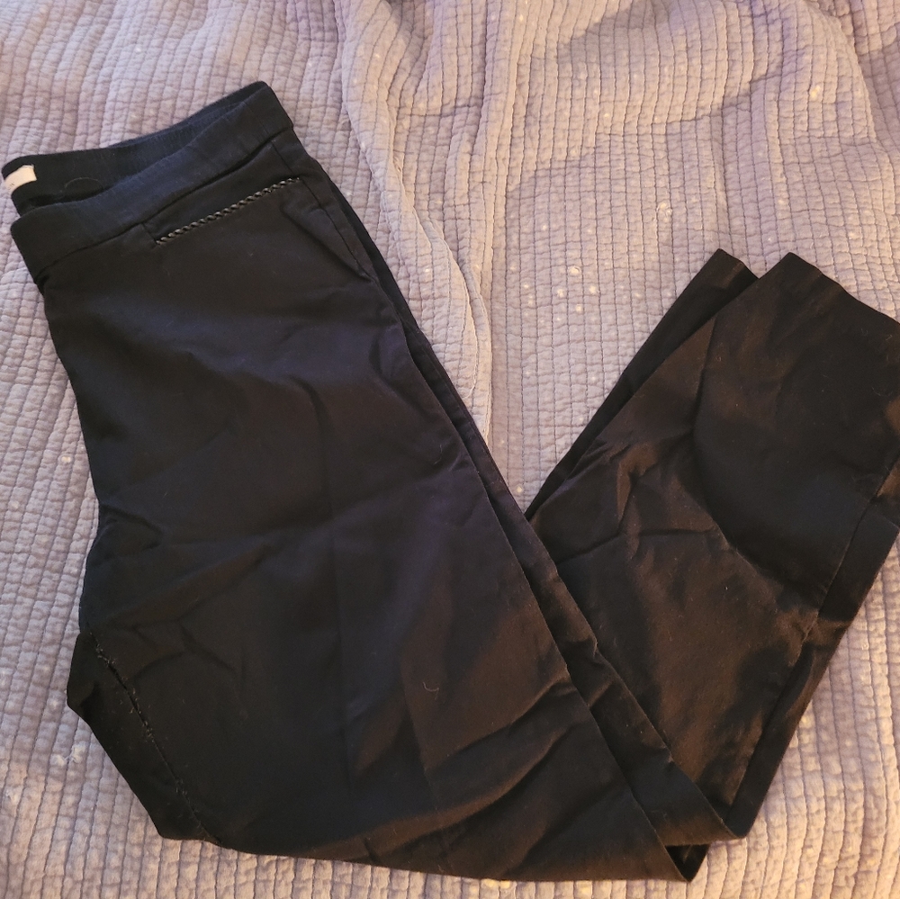 Navy blue slacks with black leather detail  Large